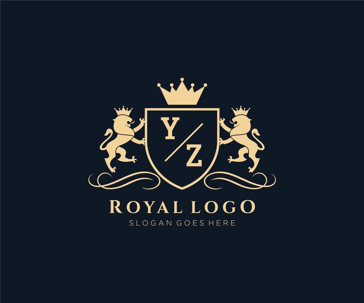 första yz brev lejon kunglig lyx heraldisk, vapen logotyp mall i vektor konst för restaurang, kungligheter, boutique, Kafé, hotell, heraldisk, Smycken, mode och Övrig vektor illustration.