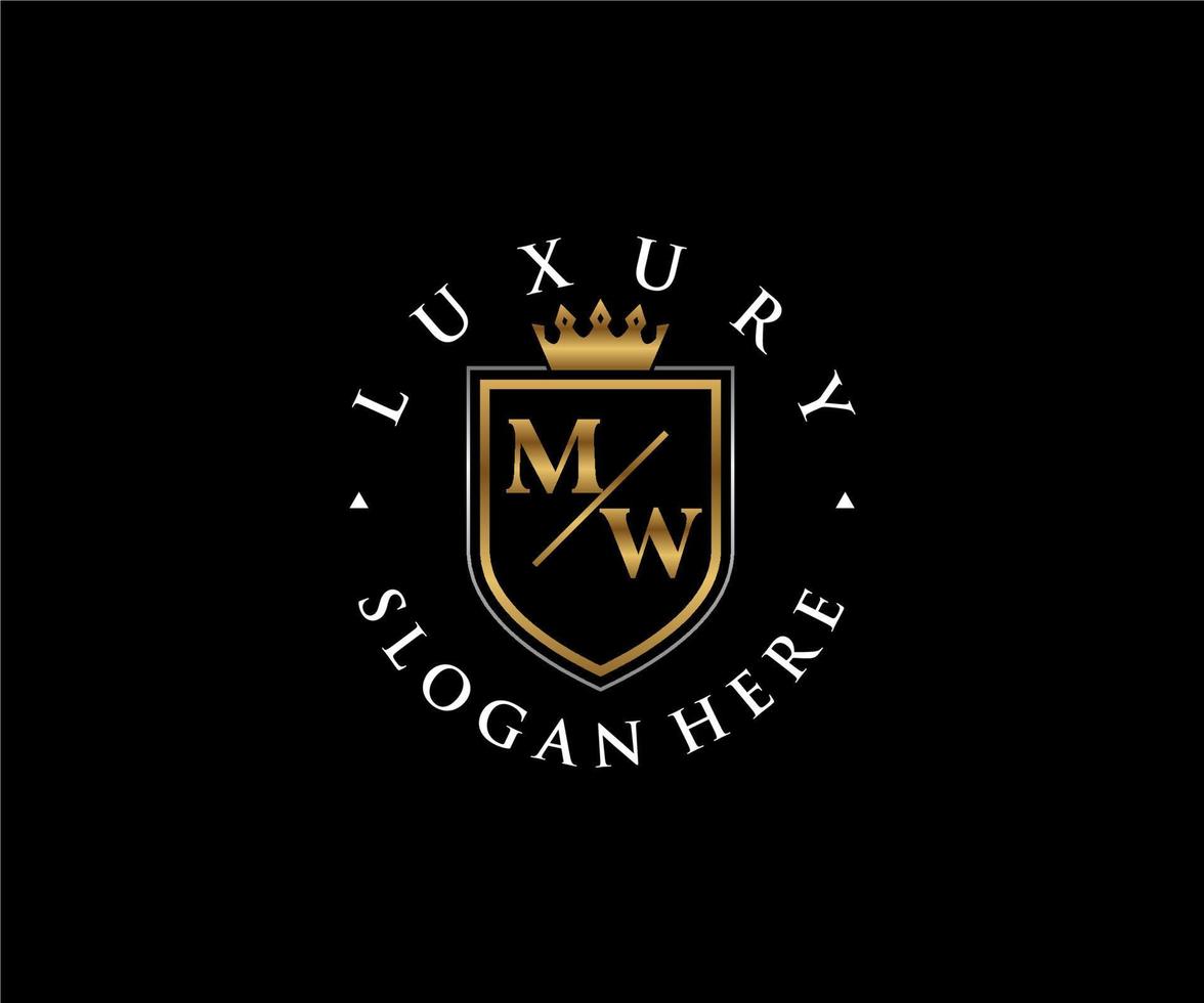 Royal Luxury Logo-Vorlage mit anfänglichem mw-Buchstaben in Vektorgrafiken für Restaurant, Lizenzgebühren, Boutique, Café, Hotel, Heraldik, Schmuck, Mode und andere Vektorillustrationen. vektor