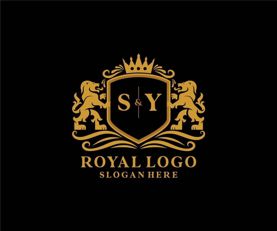 Initial sy Letter Lion Royal Luxury Logo Vorlage in Vektorgrafiken für Restaurant, Lizenzgebühren, Boutique, Café, Hotel, heraldisch, Schmuck, Mode und andere Vektorillustrationen. vektor