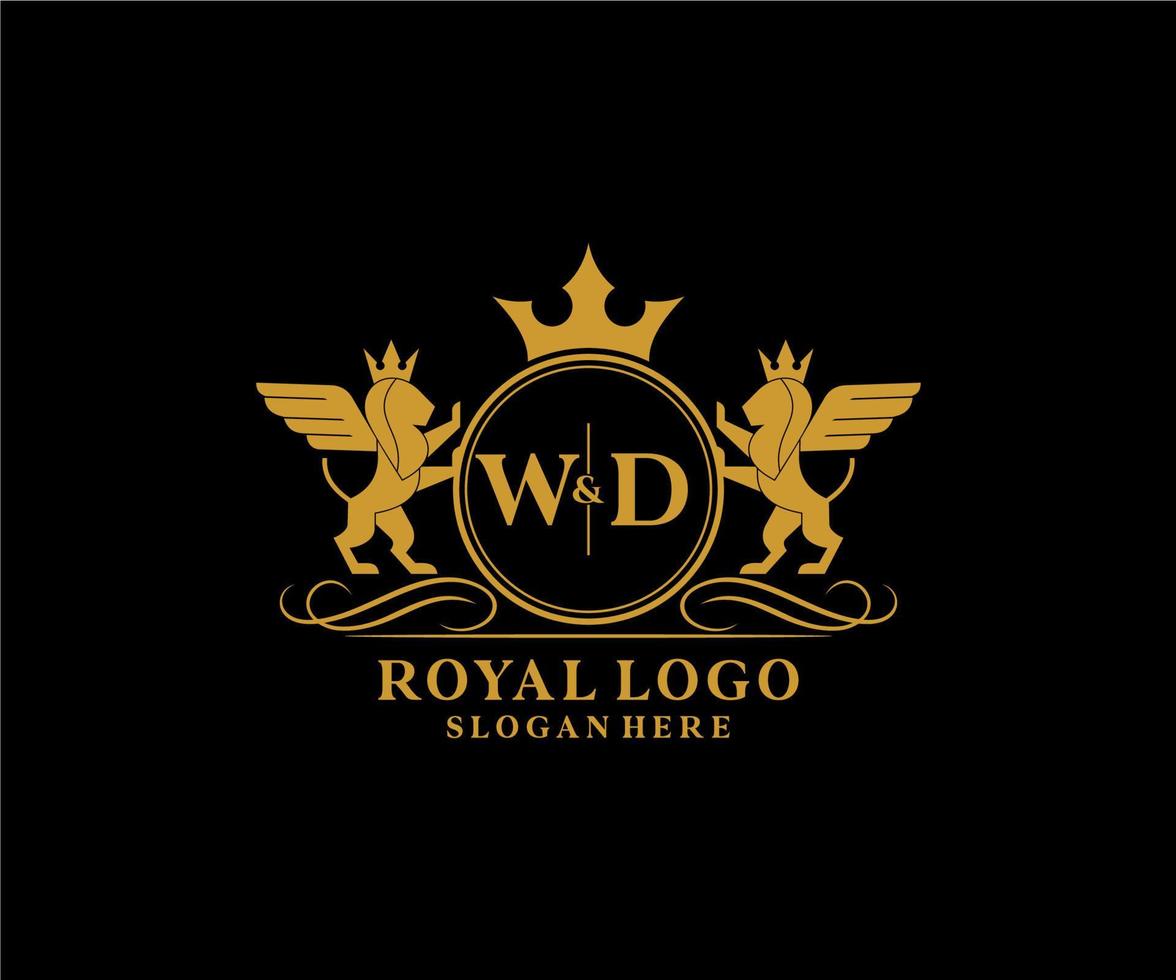 Initiale wd Brief Löwe königlich Luxus heraldisch, Wappen Logo Vorlage im Vektor Kunst zum Restaurant, Königtum, Boutique, Cafe, Hotel, heraldisch, Schmuck, Mode und andere Vektor Illustration.