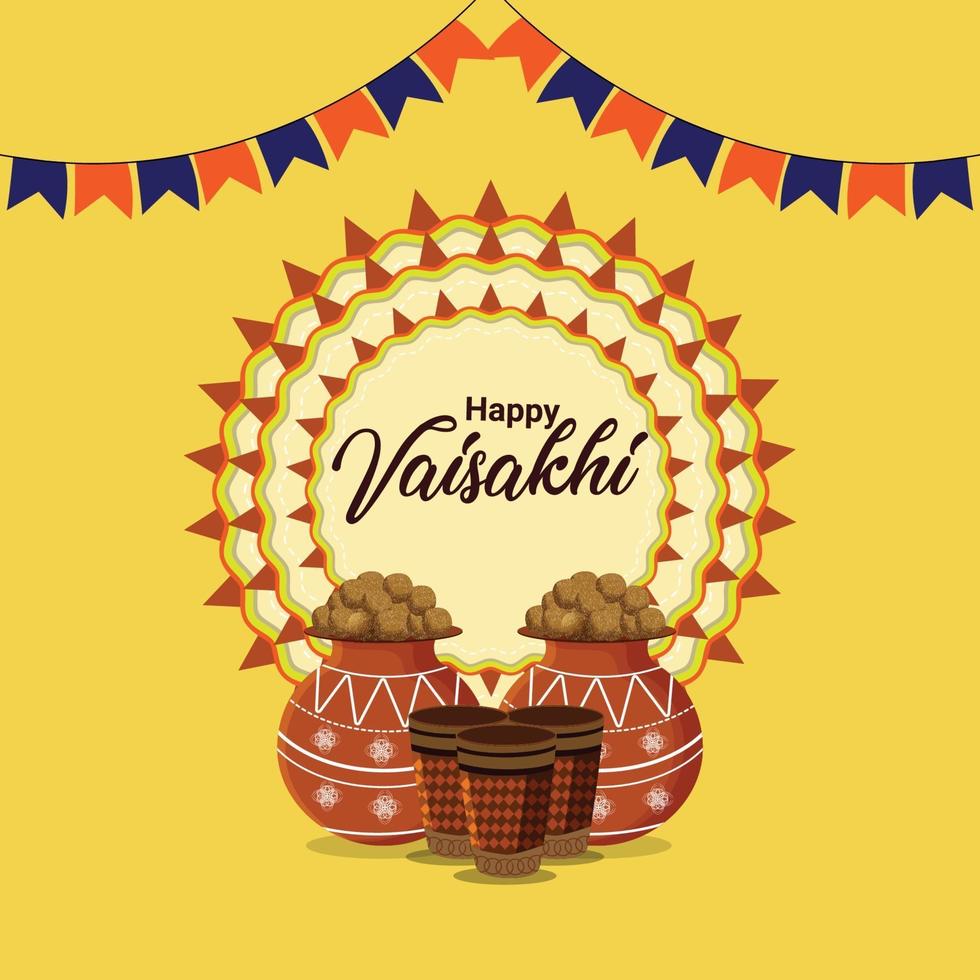 Happy Vaisakhi Feier flaches Design mit Trommel vektor