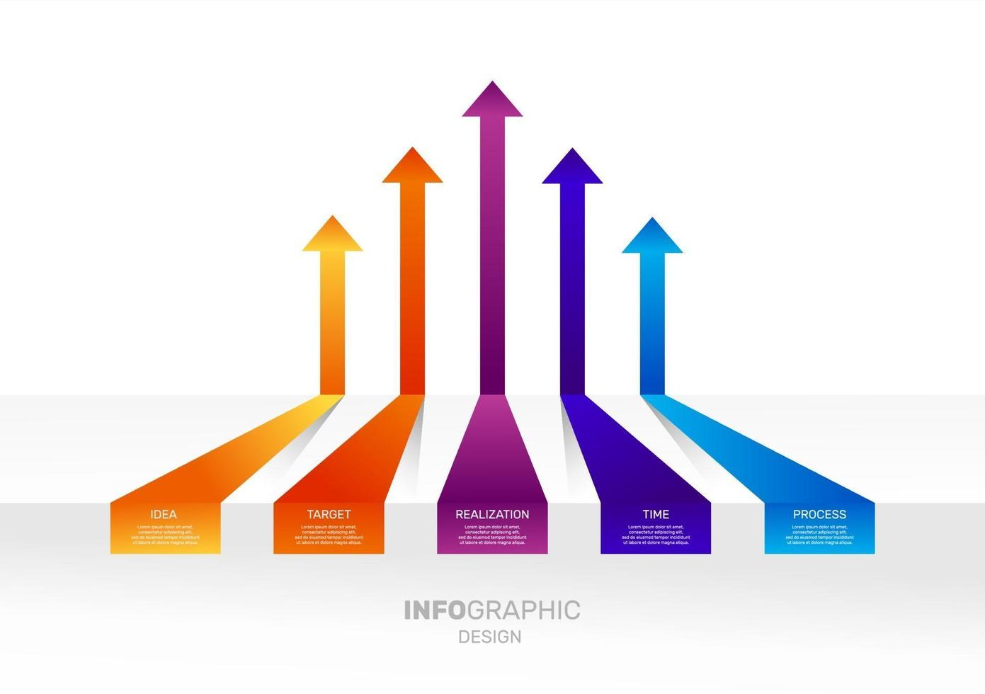 Infografik Geschäftsvorlage für die Präsentation. Konzept für Infografik mit Pfeilfarbe. Timeline Infografiken Design Vektor und Marketing. Zweck Idee.