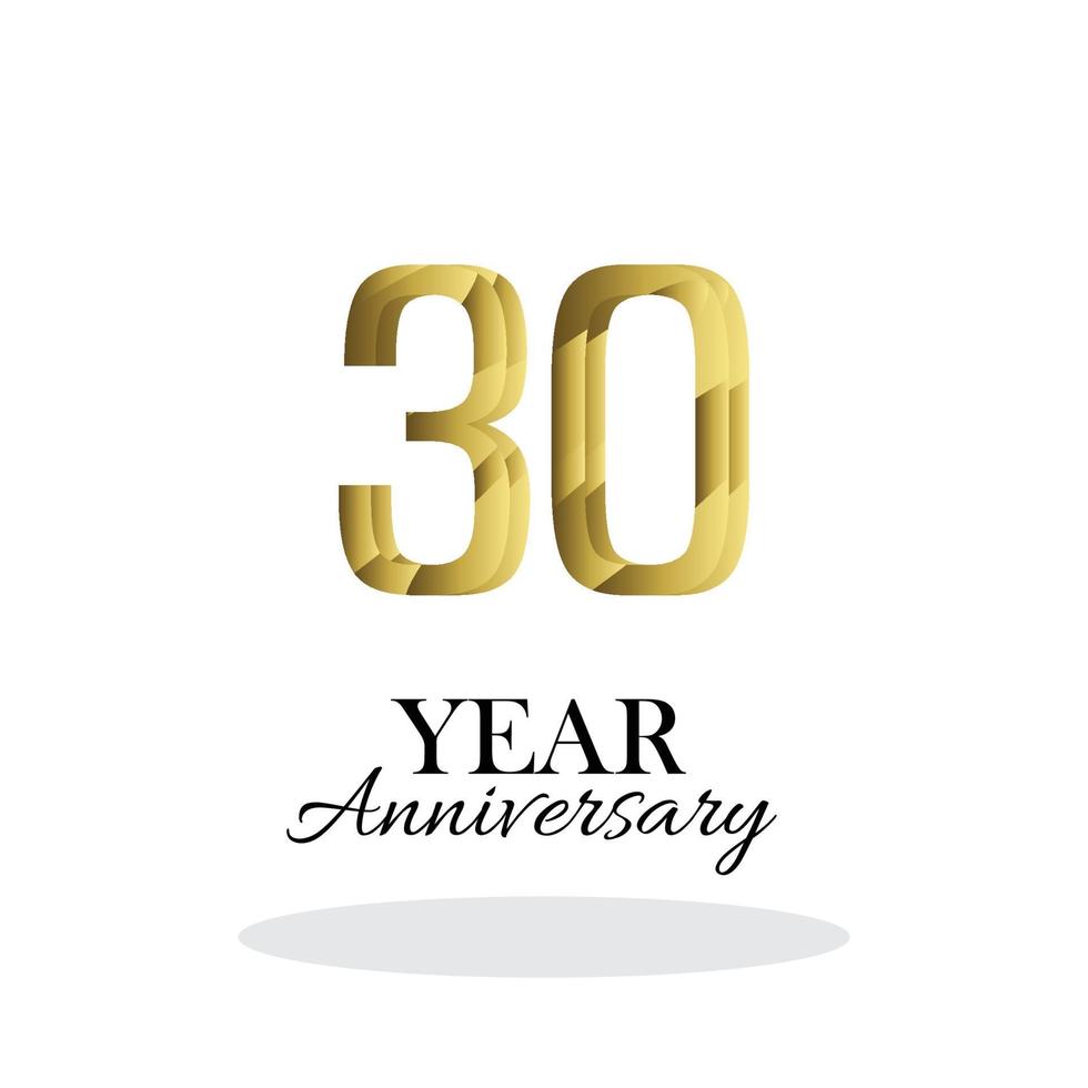 30 Jahre Jubiläum Logo Vektor Vorlage Design Illustration Gold und Weiß