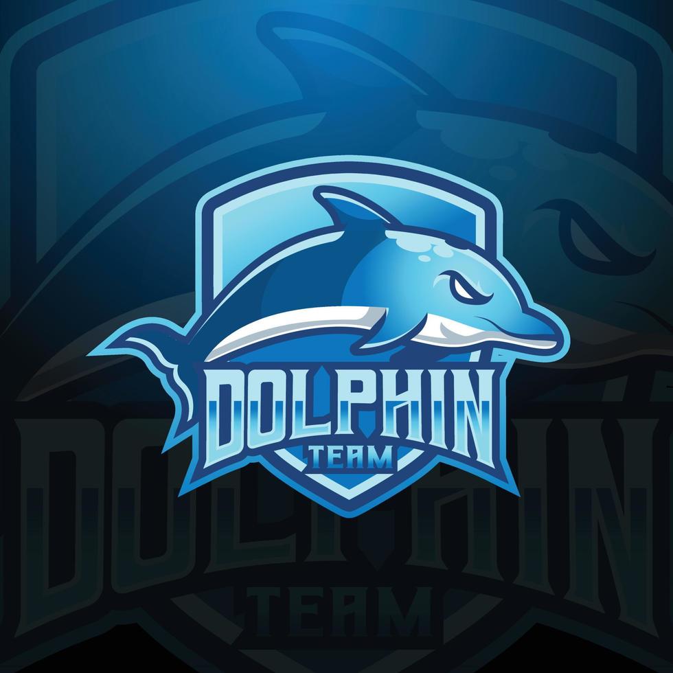 delfin maskot logotyp design vektor med modern illustration begrepp stil för bricka, emblem och tshirt utskrift. modern delfin skydda logotyp illustration för sport, spelare, banderoll och esport team.