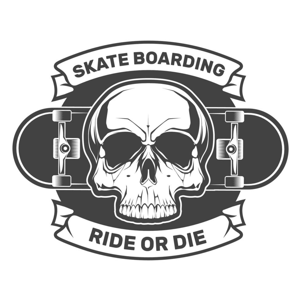 skateboard skalle. åka eller dö. illustration för t-shirt tryck. vektor mode illustration