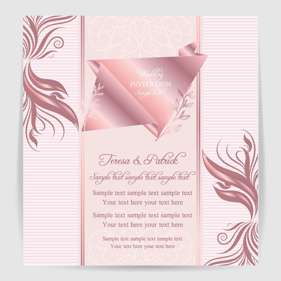 Einladung Karte mit schön Blühen Blumen- Aquarell Hintergrund. schön Hand Zeichnung Hochzeit Einladung Design Rosa Rose Einladung Vorlage. elegant Hochzeit Karte mit schön Blumen- Vektor. vektor