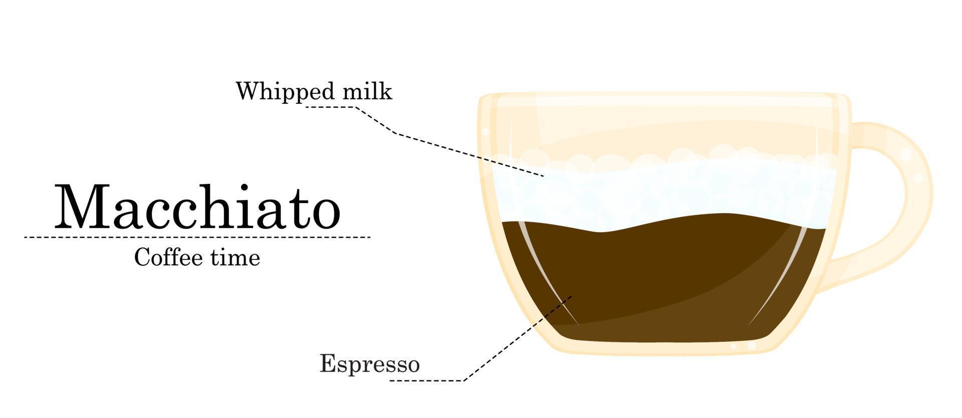 vektor illustration av kaffe recept, macchiato recept, kaffe affär illustration