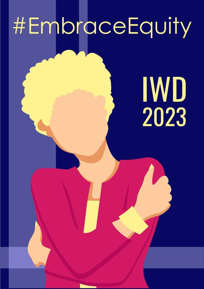 International Damen Tag Banner mit blond Frau umarmen Sie selber. umarmen Bewegung Poster. vektor