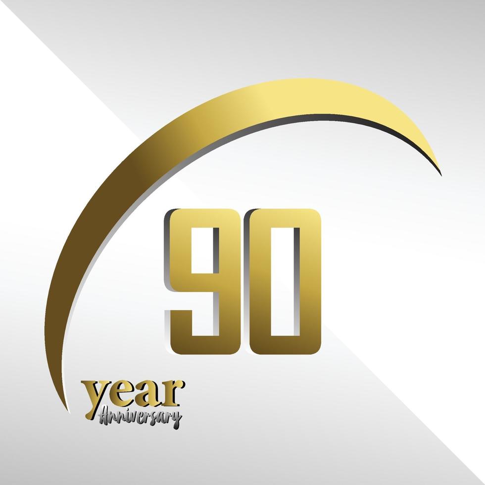 90 Jahre Jubiläum Logo Vektor Vorlage Design Illustration Gold und Weiß