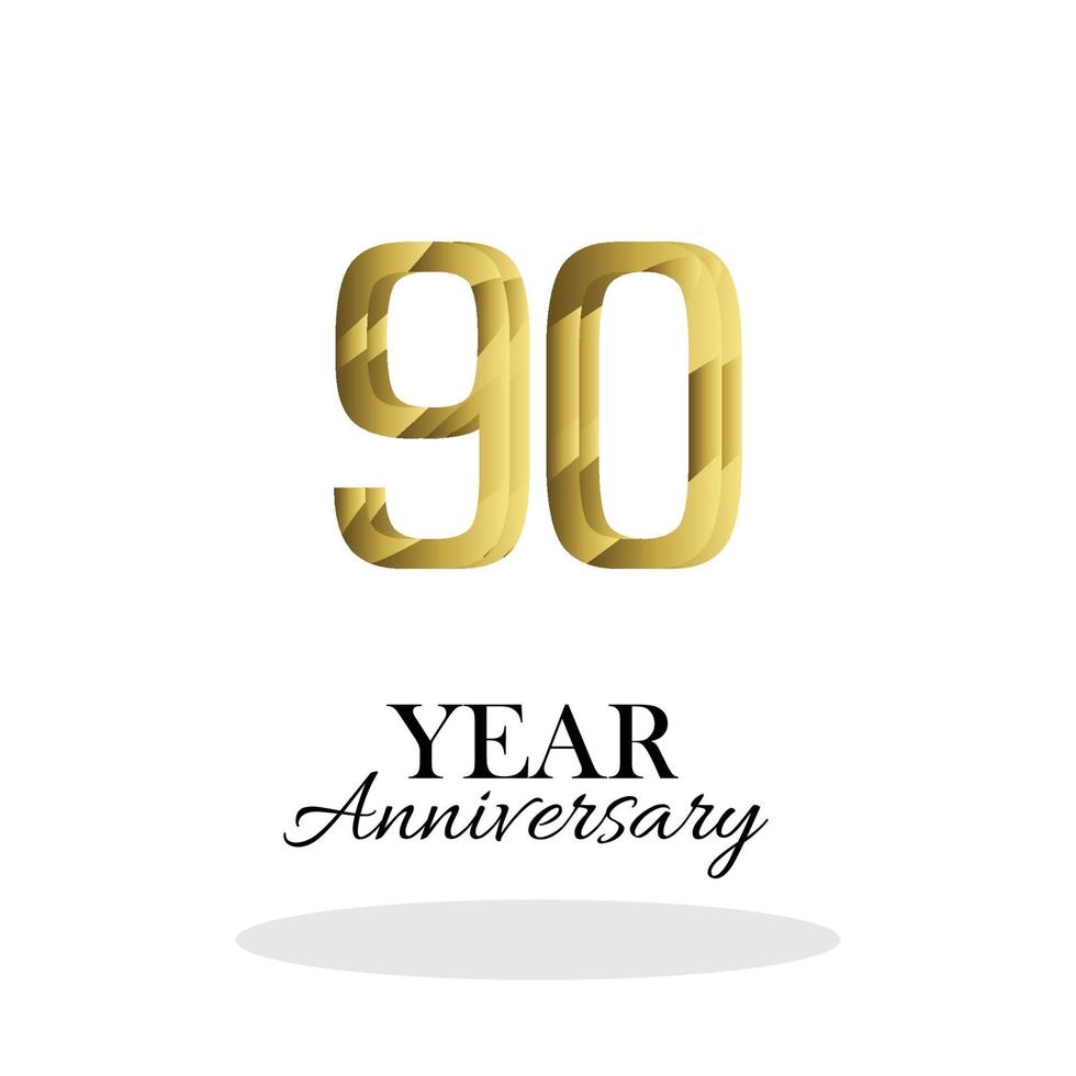 90-årsjubileum logo vektor mall design illustration guld och vitt
