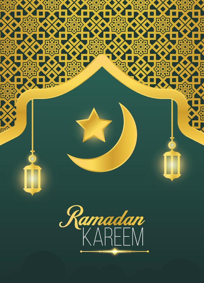 ramadan kareem banner. ramadan islamisk semester grafisk mall med guld prydnad och ljus vektor