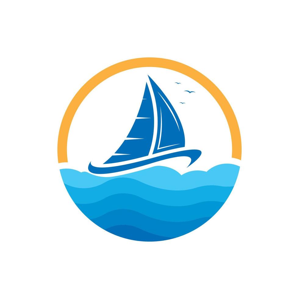 segelboot auf meer ozeanwelle mit logo-design vektor