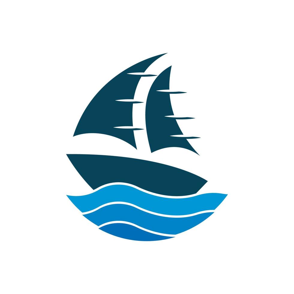 segelboot auf meer ozeanwelle mit logo-design vektor