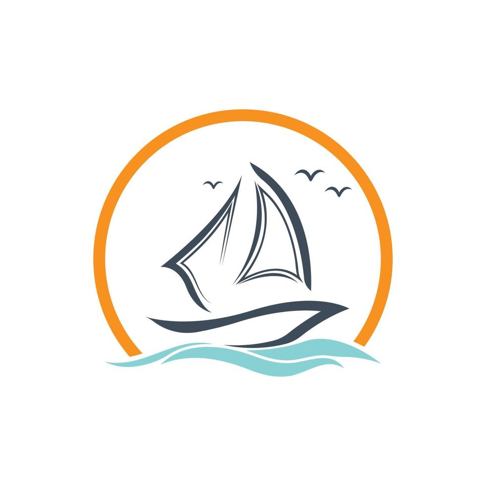 segelboot auf meer ozeanwelle mit logo-design vektor