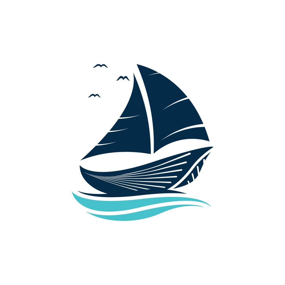 segelboot auf meer ozeanwelle mit logo-design vektor