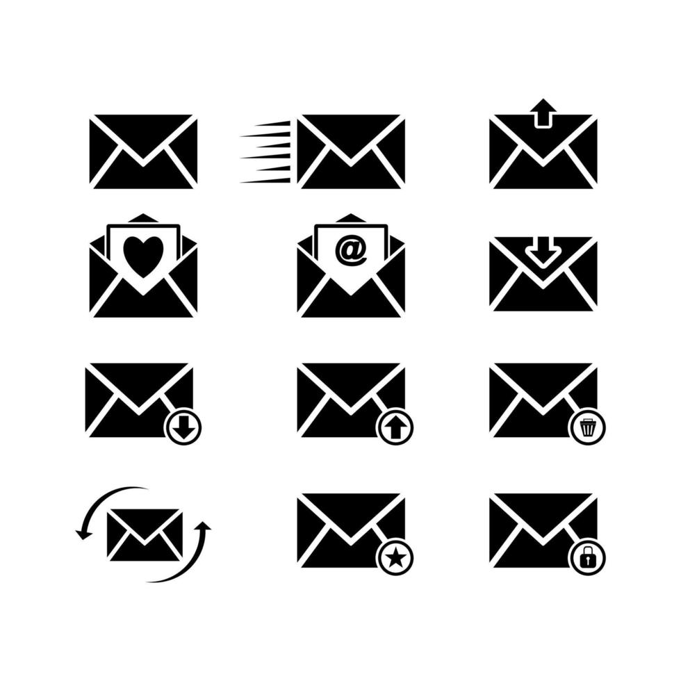 einstellen von Mail Symbol. schwarz Mail Symbol zum Webseite Design, Handy, Mobiltelefon Anwendung, und andere. Vektor Illustration