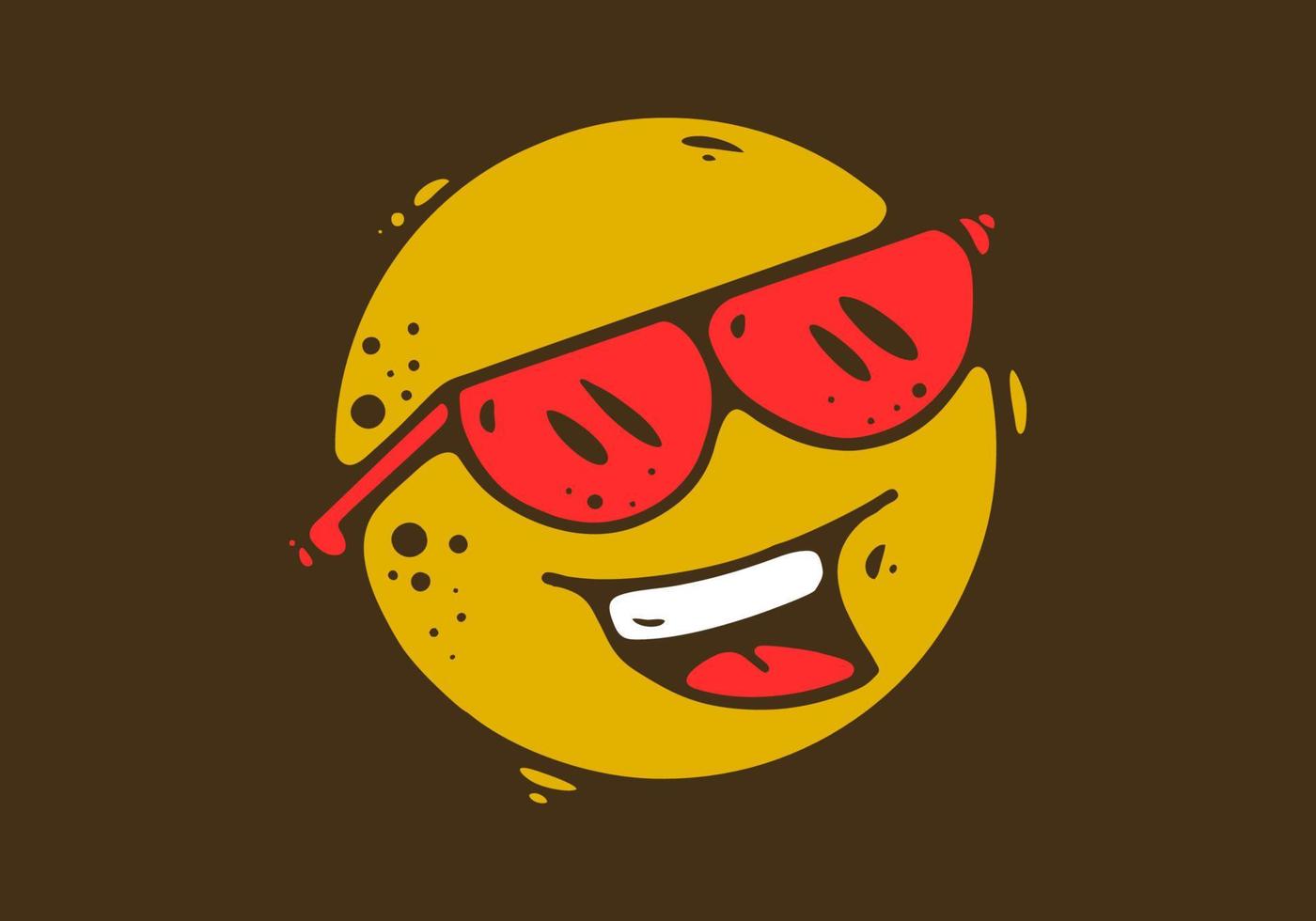 Gelb Ball Charakter tragen ein rot Brille mit glücklich Ausdruck vektor