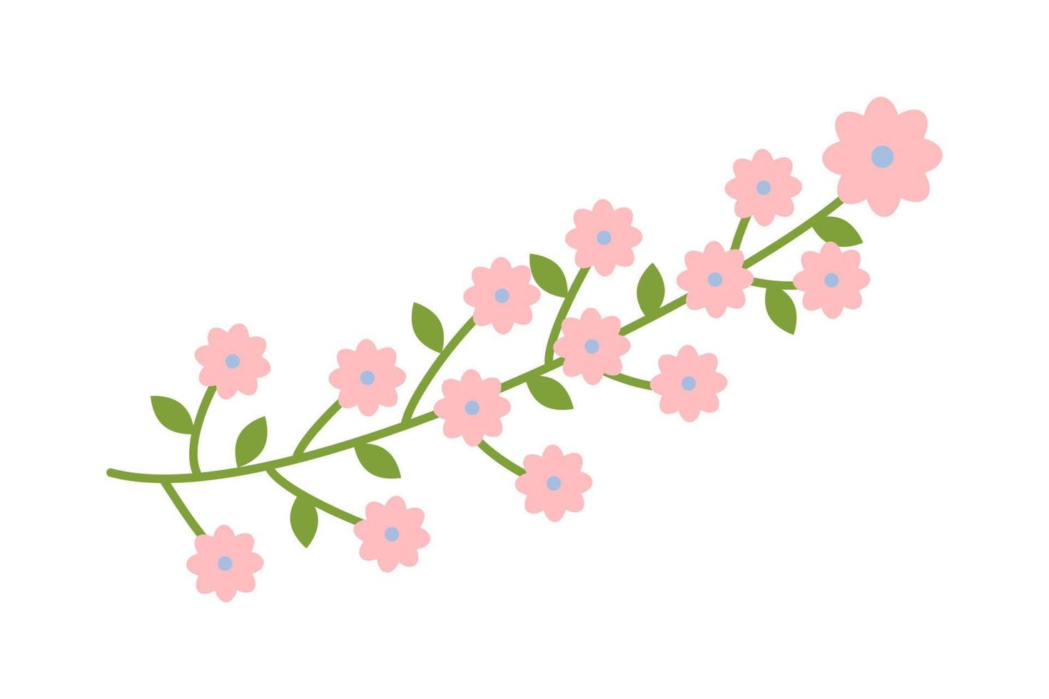 delikat grön kvist med rosa blommor. botanisk element. äng örter, vilda blommor. blommig ört design element för vykort, scrapbooking, textilier. vår botanisk vektor illustration