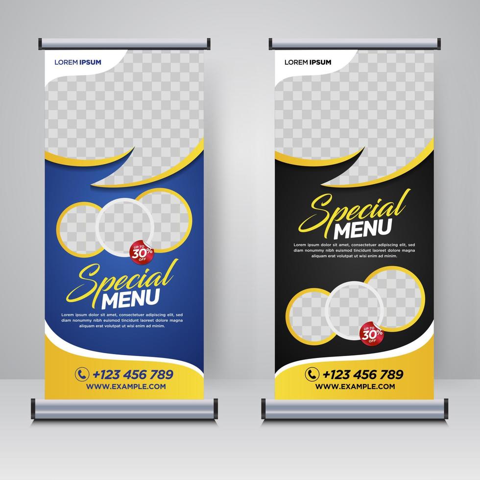 Lebensmittel und Restaurant rollen Banner Design-Vorlage vektor