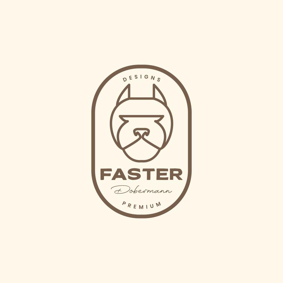 Gesicht Tier Haustiere Hund Dobermann Linie Jahrgang Abzeichen Logo Design Vektor Symbol Illustration