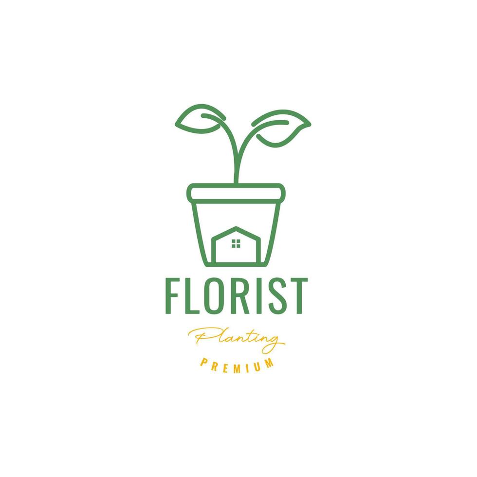 Florist Zuhause Pflanze Vase Töpfe Gartenarbeit Blumen minimalistisch Logo Design Vektor Symbol Illustration