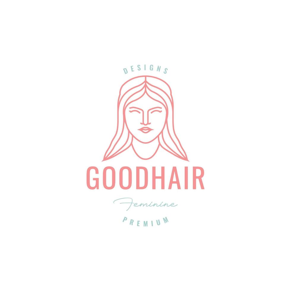 skön kvinnor feminist lång hår leende minimalistisk rader logotyp design ikon vektor illustration