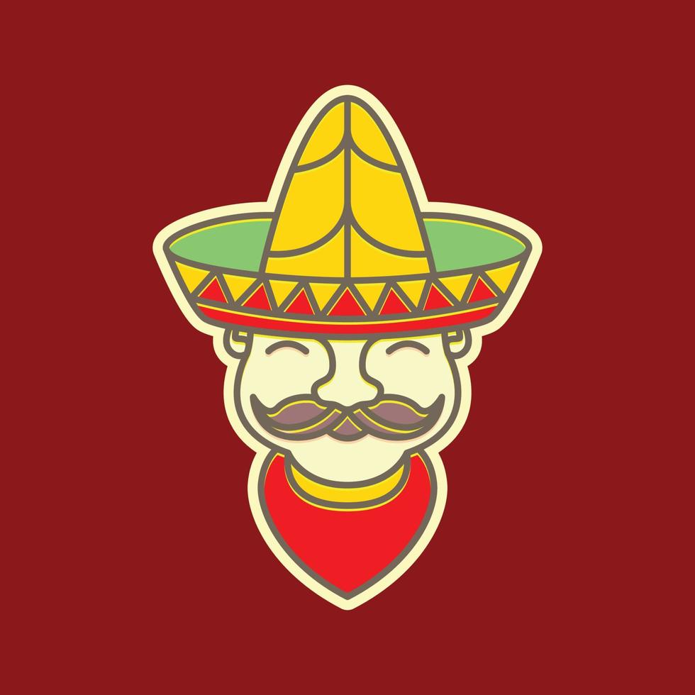Maskottchen süß alt Mann Schnurrbart tragen Sombrero Hut Mexiko bunt Logo Design Vektor