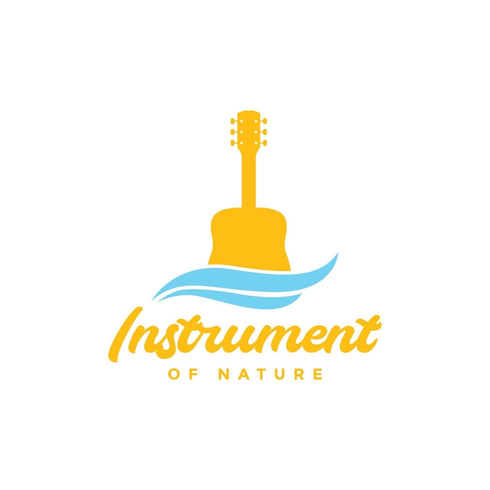 natur vatten utomhus- musik instrument akustisk gitarr logotyp design vektor ikon illustration