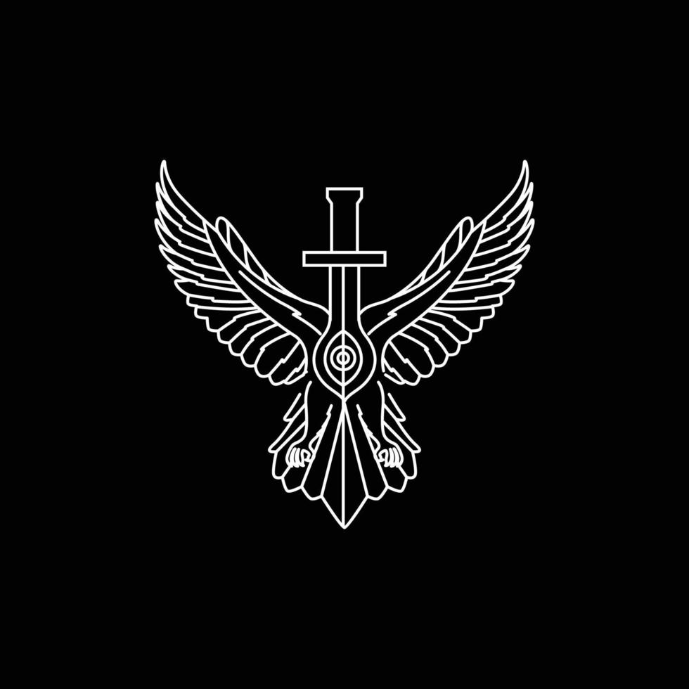 Tier Vogel flattern Flügel Schwert dunkel Nacht Linie minimalistisch geometrisch Logo Design Vektor