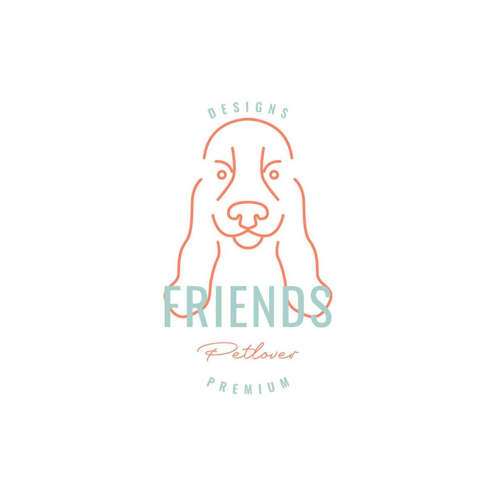 Cocker Spaniel Gesicht Hund lange Ohren Schönheit Linie Haustiere Hipster Logo Design Vektor Symbol Illustration