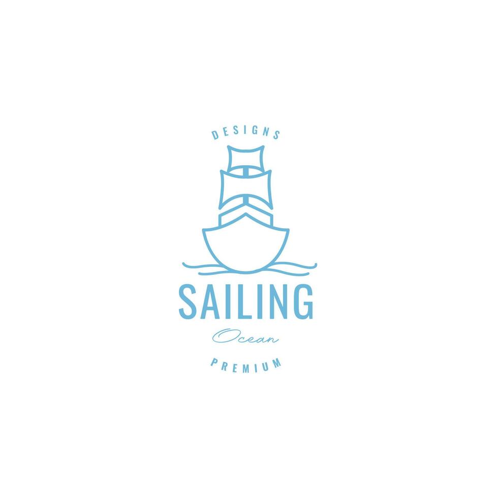 Boot Schiff groß Segeln Ozean Linie Matrose Angeln Logo Design Vektor Symbol Illustration