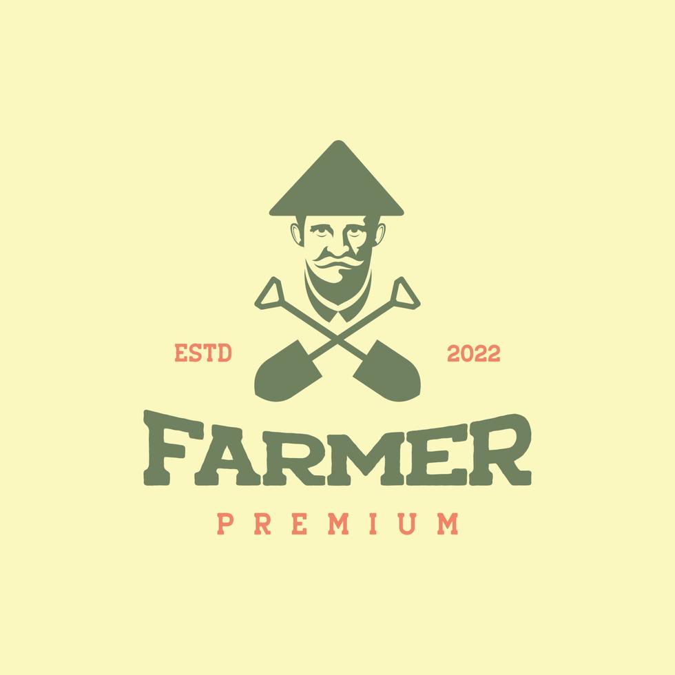 alt Mann Farmer Hut Schaufel bärtig Schnurrbart Jahrgang Logo Design Vektor Symbol Illustration