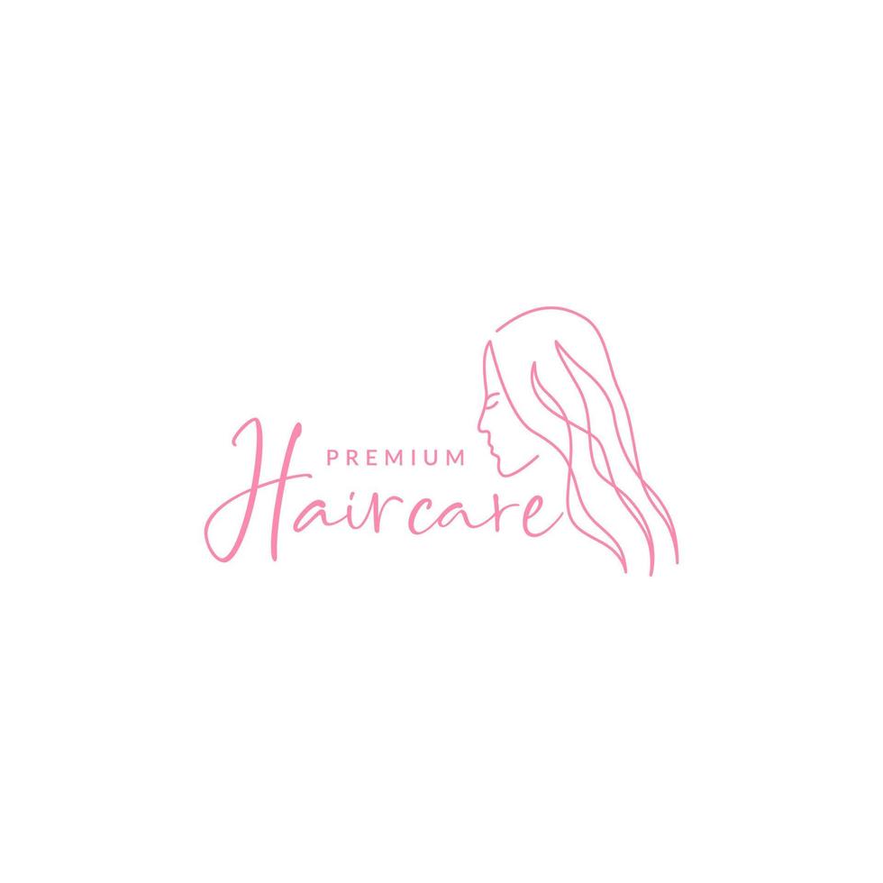 Gesicht Schönheit schön weiblich Frauen am längsten lange Haar Pflege Salon Single Linie feminin Logo Design Vektor Symbol Illustration