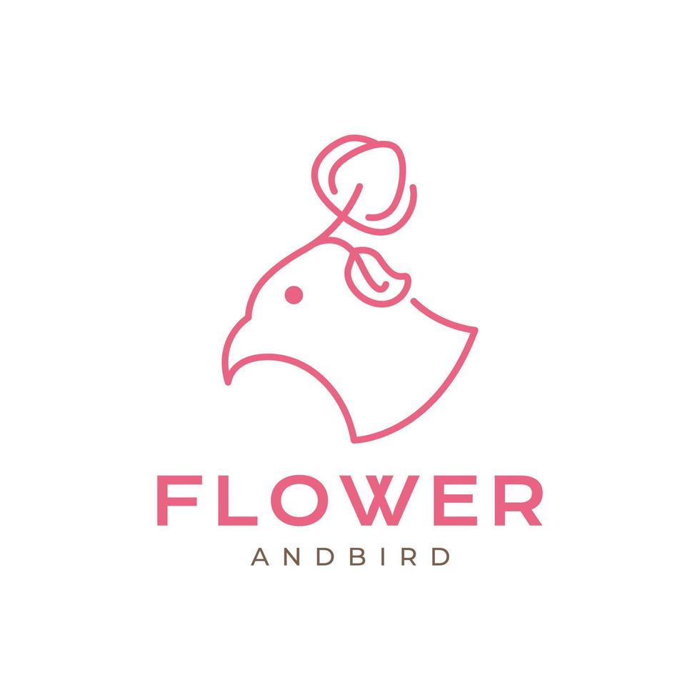 Tier Vogel Schönheit feminin mit Blumen minimalistisch modern Linie Logo Design Vektor