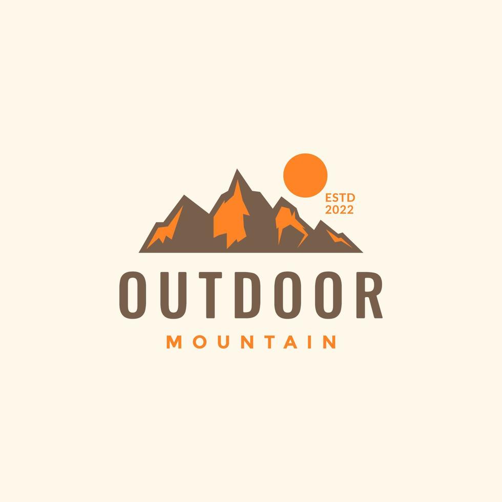 skymning solnedgång berg vandring kulle topp färgad enkel årgång logotyp design vektor ikon illustration