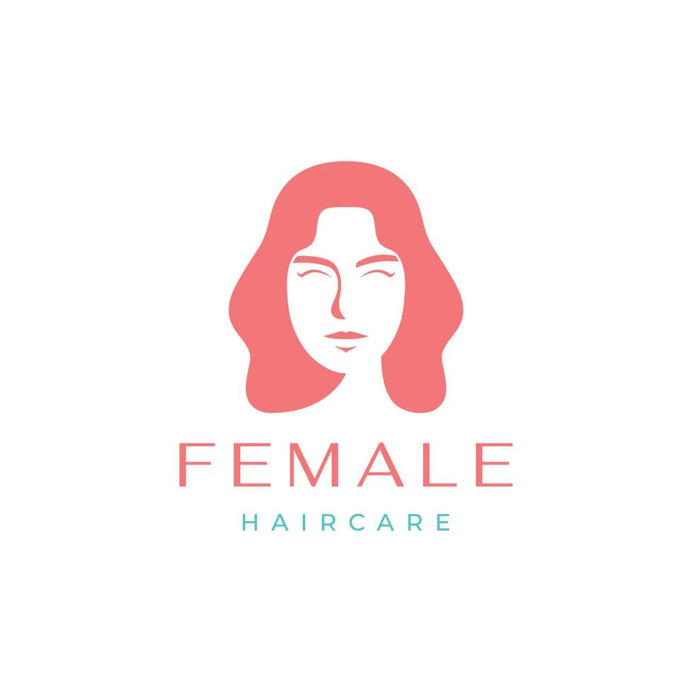 ansikte kvinna feminin skönhet lång hår hår vård ansikte vård minimalistisk modern isolerat logotyp design vektor