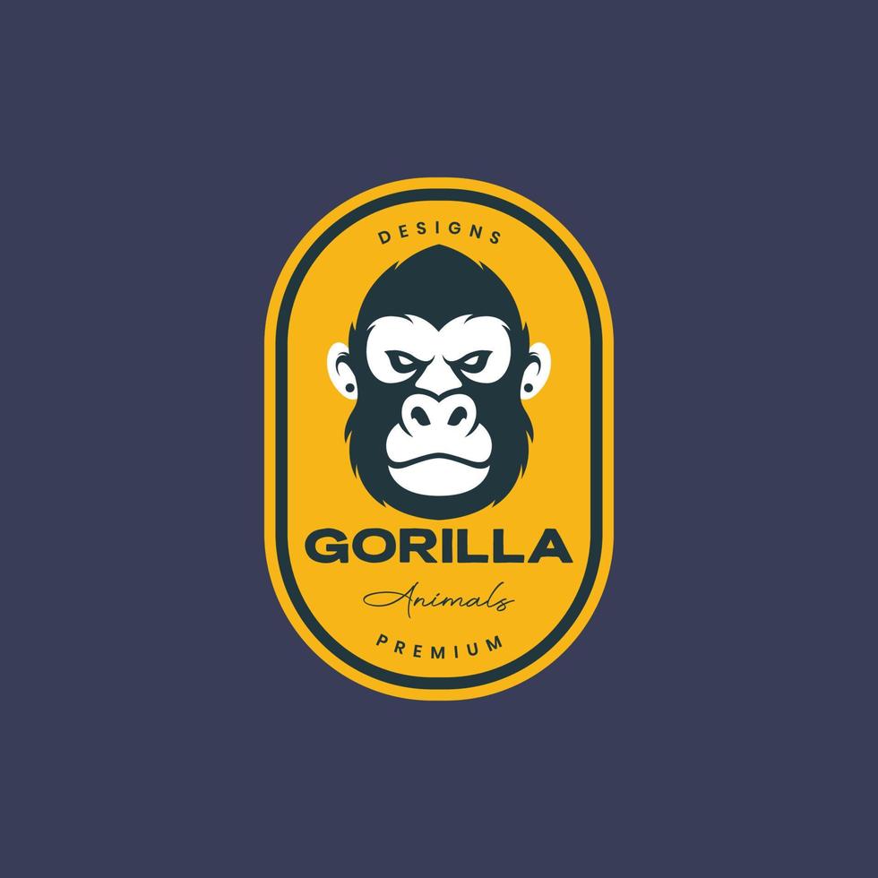 djur- fä vilda djur och växter gorilla apa primat ansikte maskot bricka årgång rena logotyp design vektor