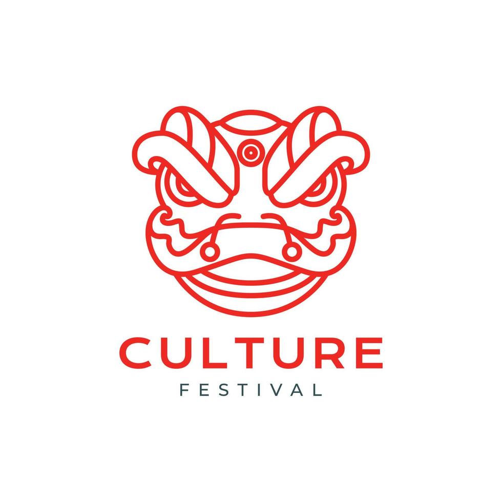 Chinesisch Kultur Festival Löwe tanzen Kopf Kunst Linie minimal modern Logo Design Vektor