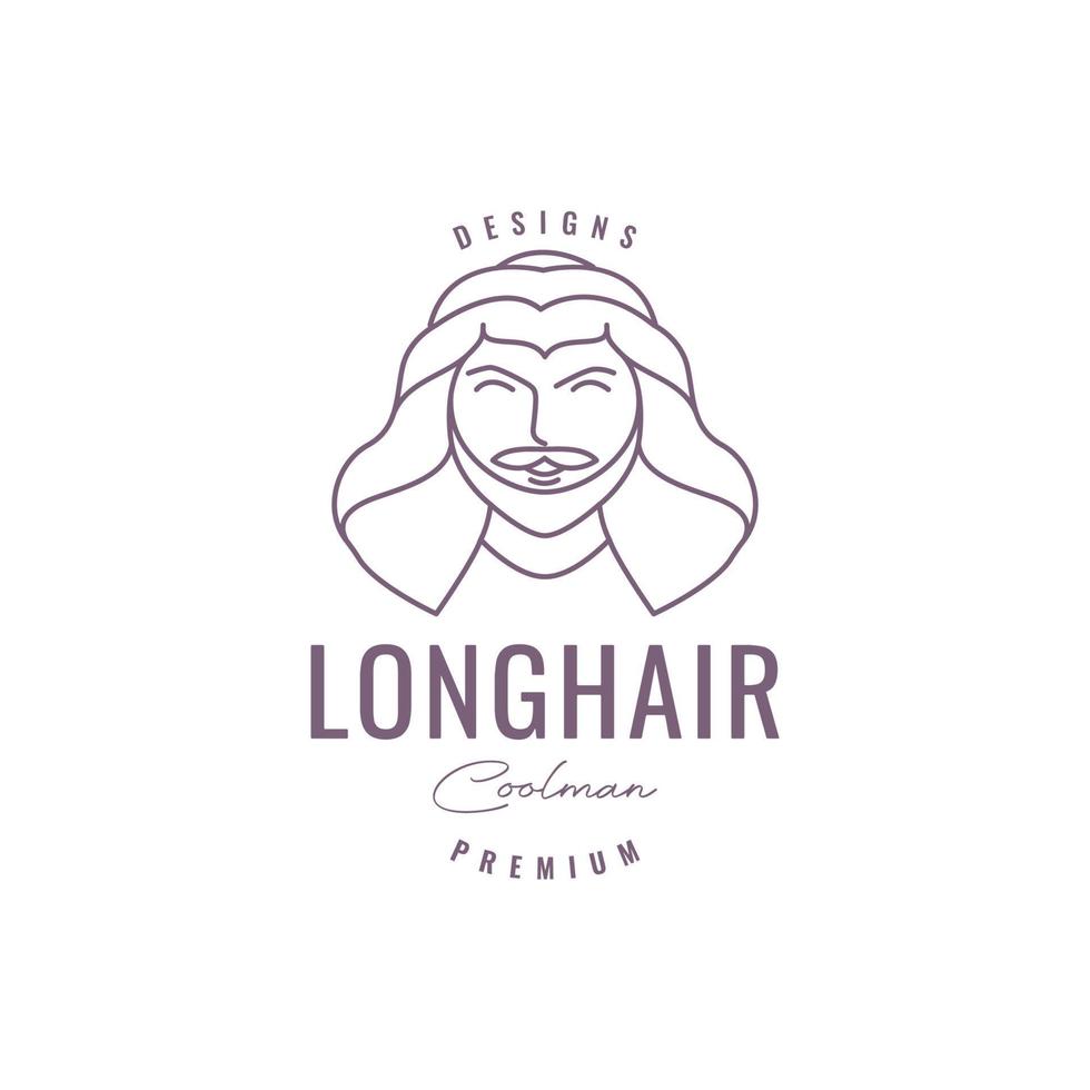 människor gammal man mustasch skäggig lång hår Häftigt linje minimal hipster logotyp design vektor