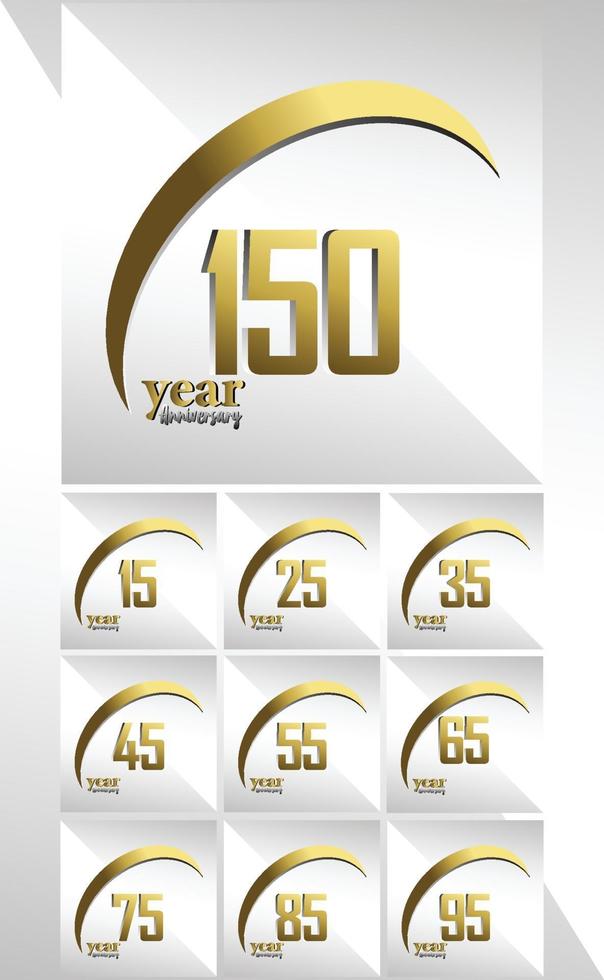 Set Jahr Jubiläum Logo Vektor Vorlage Design Illustration Gold elegant