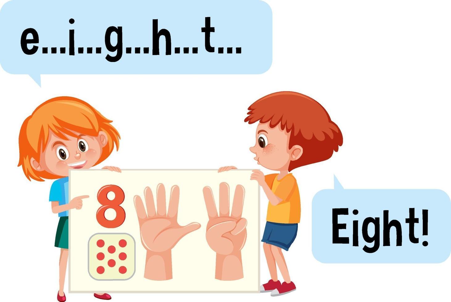 tecknad karaktär av två barn som stavar siffran åtta vektor