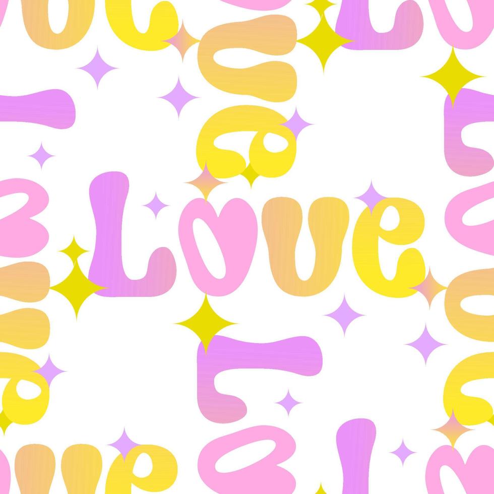 sömlös mönster med kärlek text rosa gul Färg i häftig stil på vit bakgrund vektor