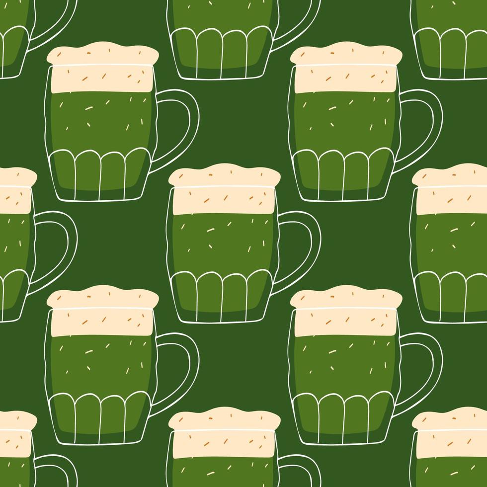 nahtlos Muster mit Illustration stilisiert Becher von Bier auf Grün Hintergrund zum st.patrick Urlaub vektor