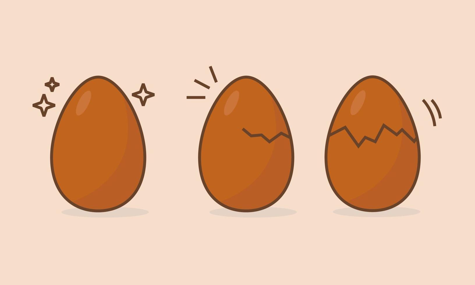 tecknad serie chiken ägg uppsättning. påsk hela och bruten brun ägg. vektor illustration
