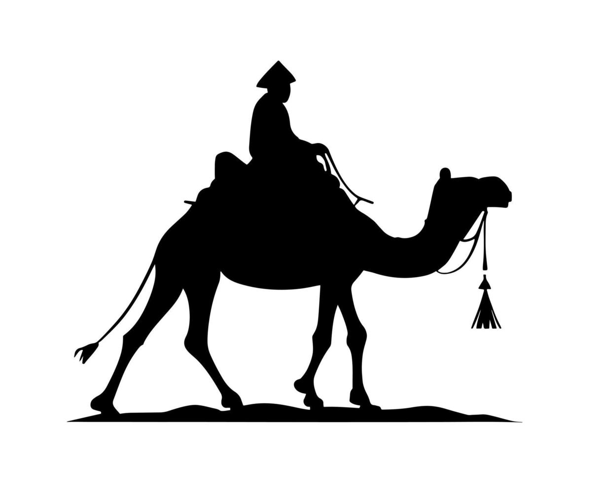 Kamel Fahrer Silhouette schwarz Logo Tiere Silhouetten Symbole Kamel Fahrer Wüste Palme Silhouette Vektor Illustration