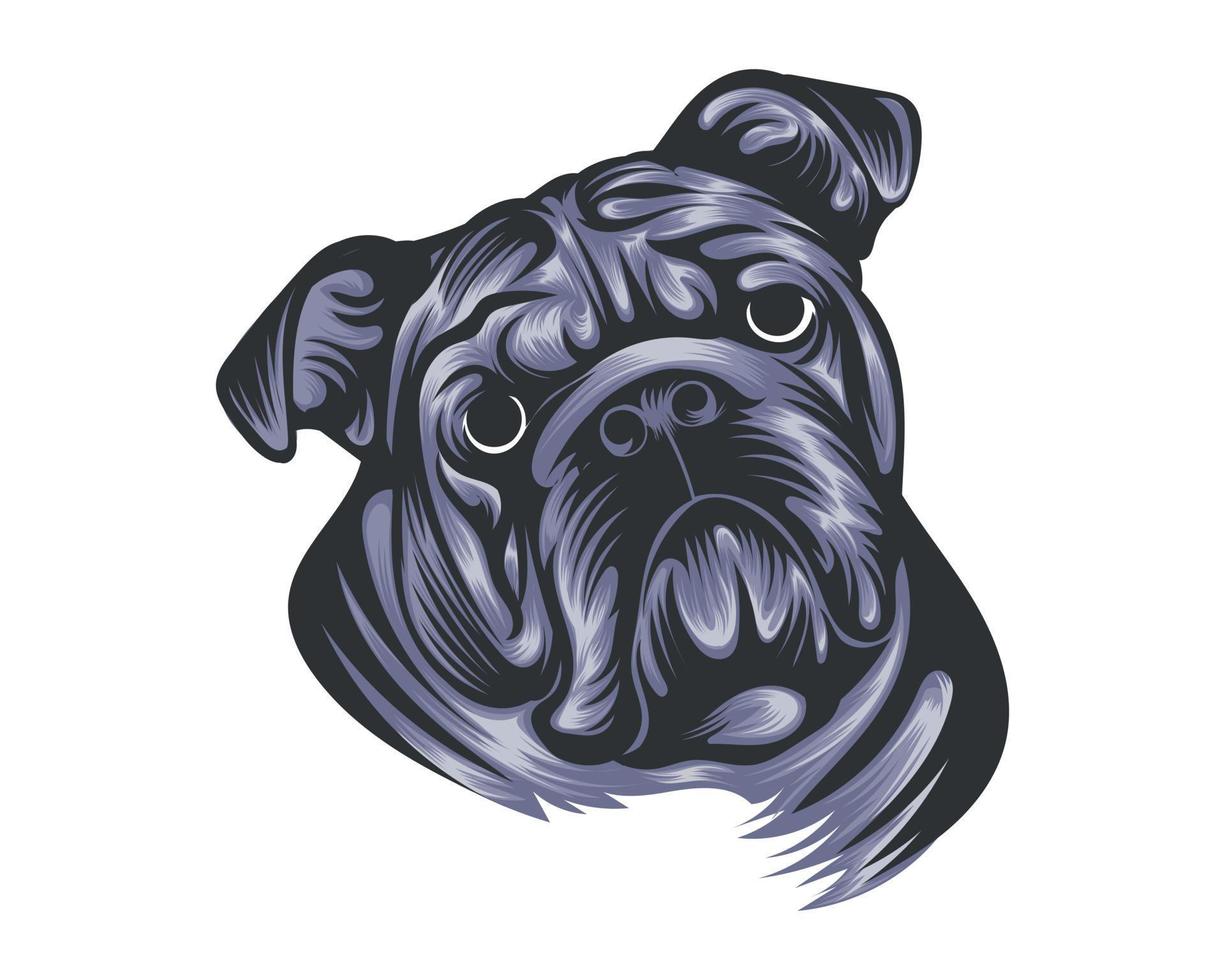 färgrik bulldogg huvud illustration på vit bakgrund vektor