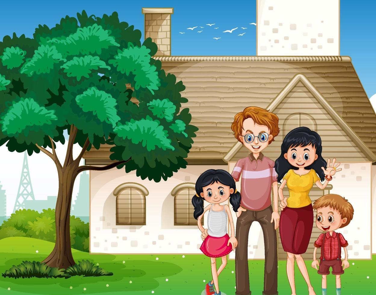lycklig familj som står framför huset vektor