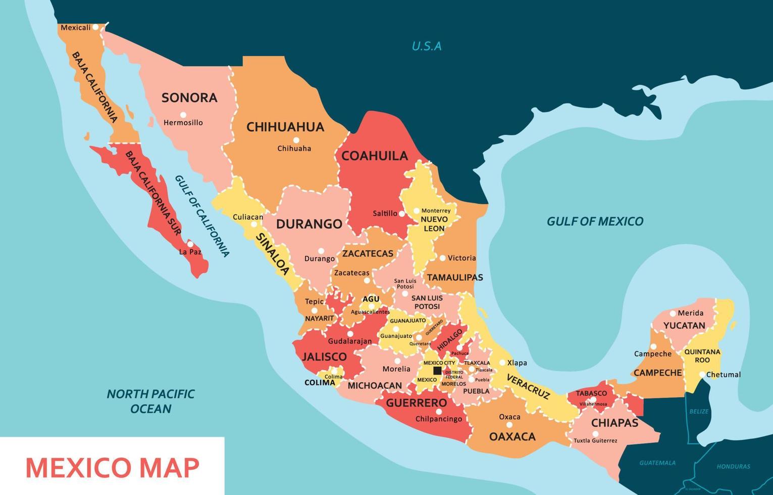 Karte von Mexiko eben Design vektor