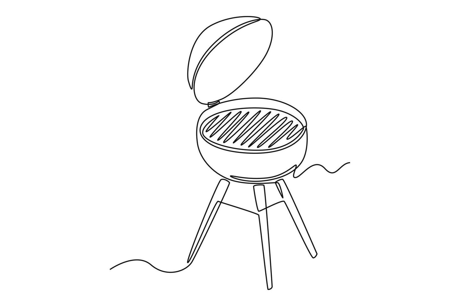 enda ett linje teckning bbq grill. matlagning redskap begrepp. kontinuerlig linje dra design grafisk vektor illustration.