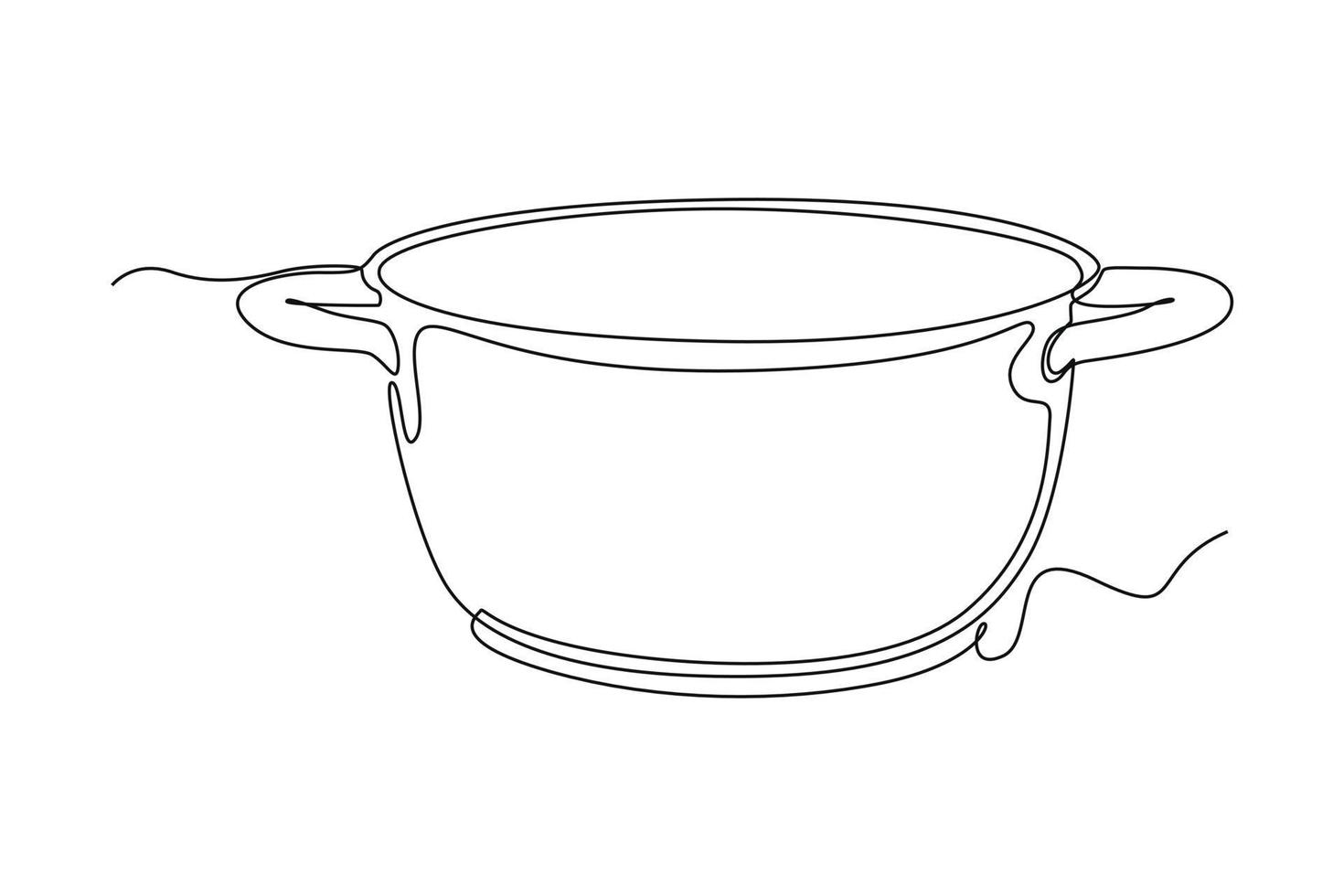 Single einer Linie Zeichnung Kochen Topf. Kochen Utensil Konzept. kontinuierlich Linie zeichnen Design Grafik Vektor Illustration.